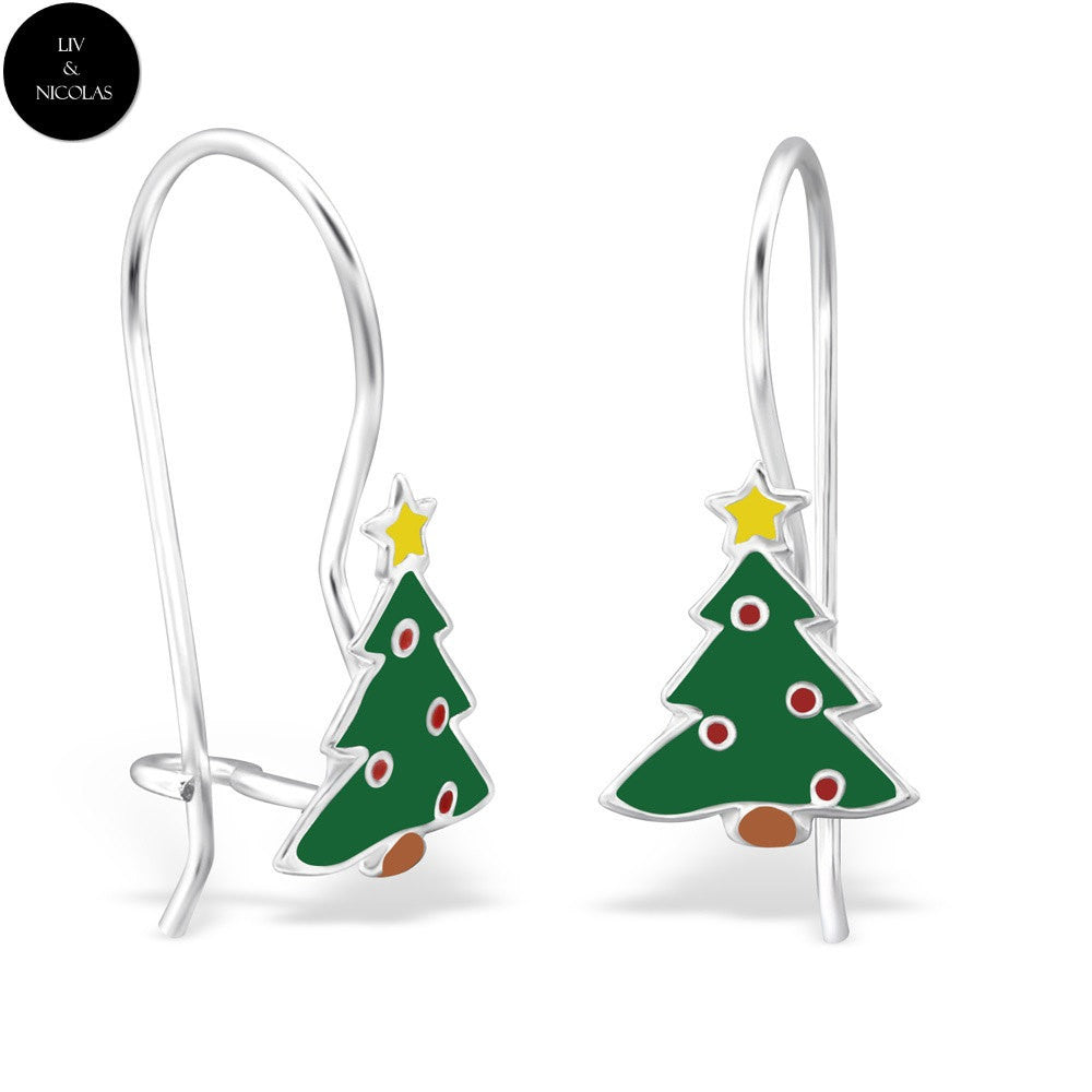 925 Sterling Silver Colorful Christmas Tree Hooks Earrings