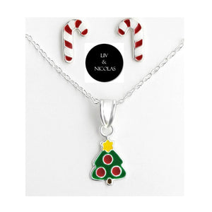 Solid 925 Sterling Silver Colorful Christmas Tree Set