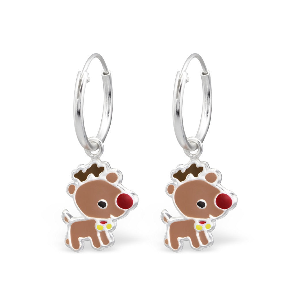 Solid 925 Sterling Silver Reindeer Hoop Earring Children Jewelry