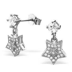 Clear Zircon Star Earring Earstud Handcrafted 925 Sterling Silver White Gold,14K Gold Option/s Available
