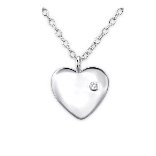 Solid 925 Sterling Silver White Zirconia Heart Necklaces