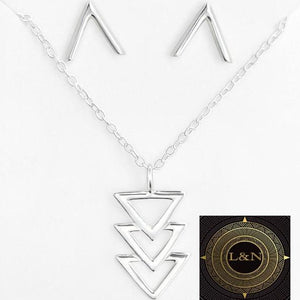925 Sterling Silver Geometric V Necklace Earring Sets
