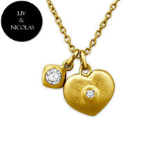 Solid 925 Sterling Silver + 14K Gold White Cubic Zirconia Heart Necklaces