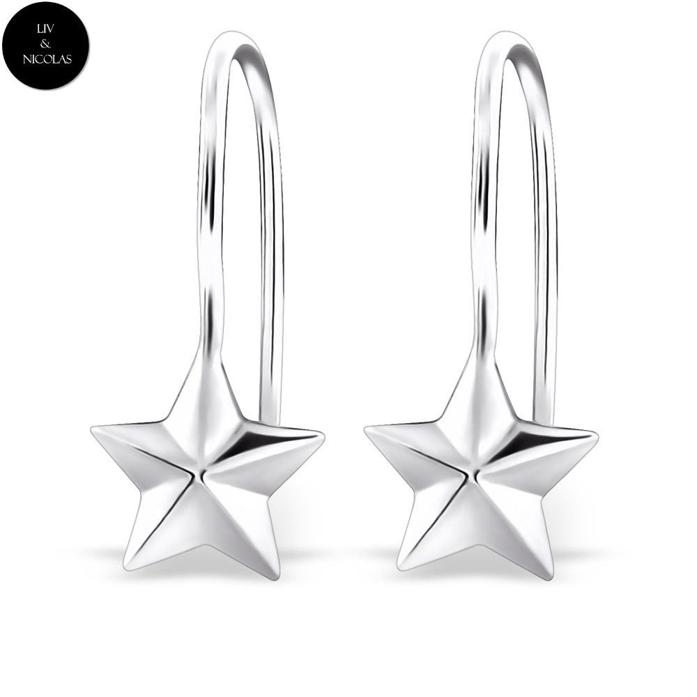 Solid 925 Sterling Silver Plain Star Earrings
