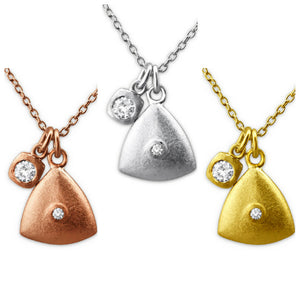 Solid 925 Sterling Silver + 14K Gold Plated White Cubic Zirconia Triangle Necklaces