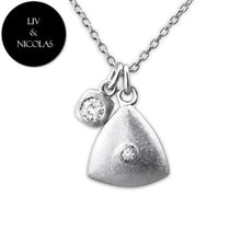 Solid 925 Sterling Silver + 14K Gold Plated White Cubic Zirconia Triangle Necklaces