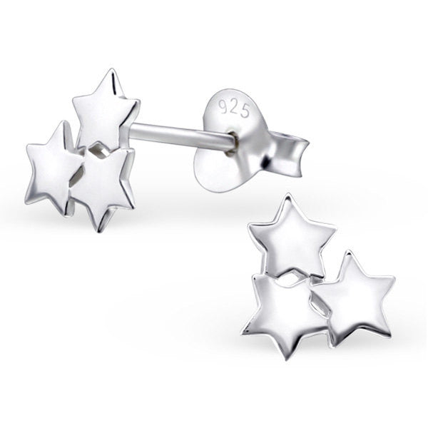 Solid 925 Sterling Silver Three Star Earring
