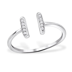 White Cubic Zircon  Bar Style Ring  Adjustable| 925 Sterling Silver