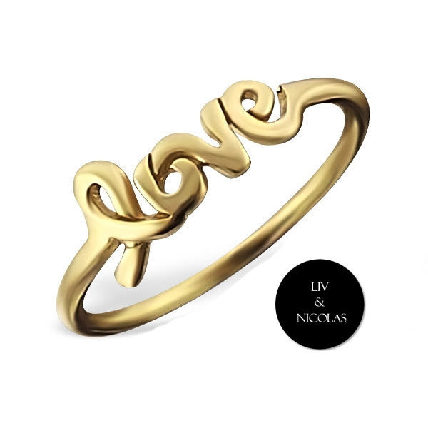 Solid 925 Sterling Silver 14k Gold Plated Love Rings