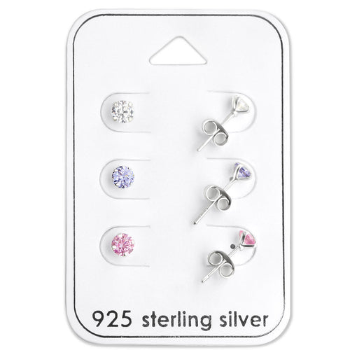 Genuine 925 Sterling Silver Colorful Cubic Zirconia Round Set