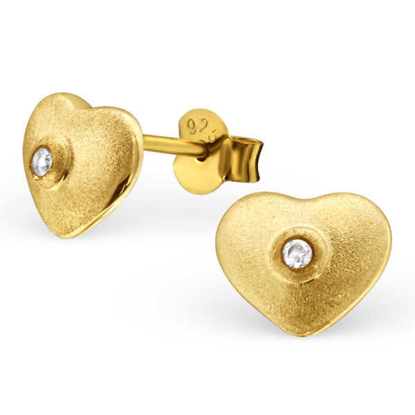 925 Sterling Silver 14K Gold Heart Earring With Cubic Zircon
