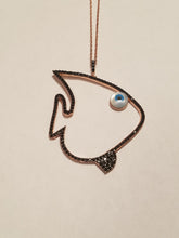 Solid 925 Sterling Silver Zirconia Fish with Evil Eye Necklace