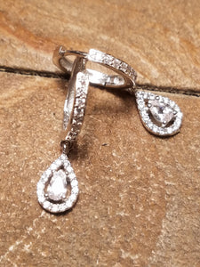 Genuine 925 Sterling Silver White Zircon Earring Hoop Dangle