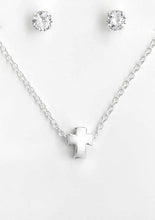 Genuine 925 Sterling Silver White Zirconia Cross Necklace Earring Sets