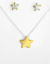 925 Sterling Silver 14K Gold Plated + E-Coat white Zirconia Star Necklace Earring Sets