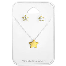 925 Sterling Silver 14K Gold Plated + E-Coat white Zirconia Star Necklace Earring Sets