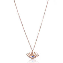 Gold Navy Blue Evil Eye with Eyelash Necklace 925 Sterling Silver