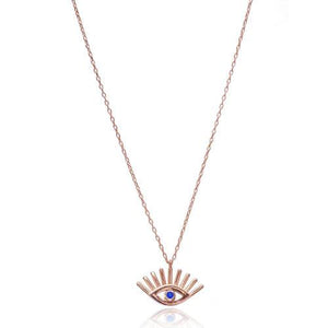 Gold Navy Blue Evil Eye with Eyelash Necklace 925 Sterling Silver