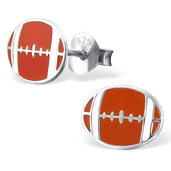 925 Sterling Silver Brown American Football Earrings Ear Stud Children Jewelry