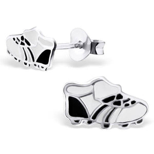 Genuine 925 Sterling Silver Black , White Football Boots Shoes Earrings Ear Stud Children Jewelry