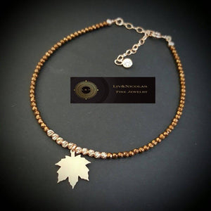 Gold Metallic Brown Hematite Beaded Leaf Body Chain Anklet925 Sterling Silver