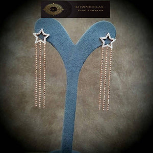 925 Sterling Silver Gold White Zircon Star Earring Ear Stud Dangle Chain | Single Earring