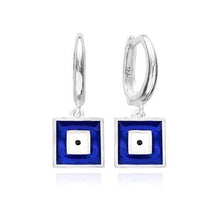 Gold Turquoise ,Navy Blue Square Earring Hoop Dangle 925 Sterling Silver